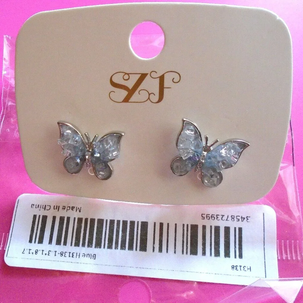 🦋SZF Blue Fashion Jewelry Butterfly Studs - Picture 2 of 5